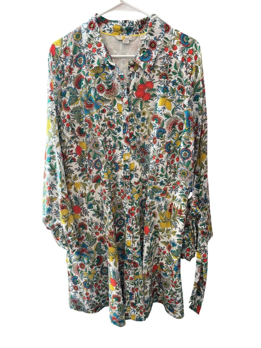 Boden Multicolor Floral Button-Front Dress (White, Red, Yellow, Blue, Green) - Picture 4 of 8